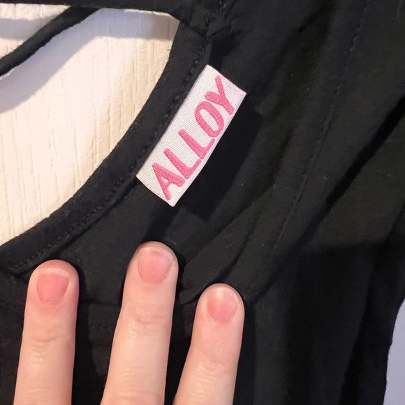 Alloy black top no size tag. Crisscross cut out back low v neck. - Picture 2 of 3